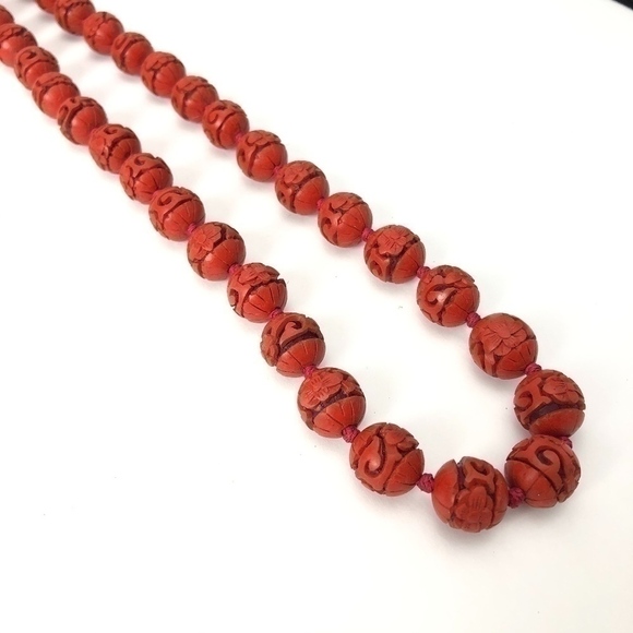 Vintage Cinnabar Chinese Necklace - Picture 4 of 6